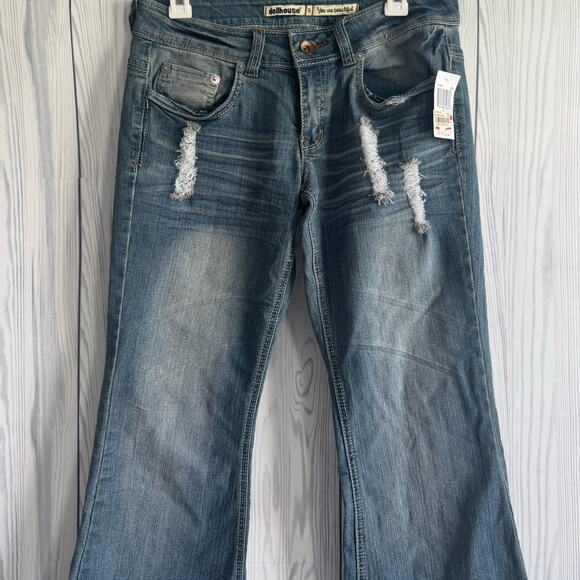 Vtg Y2K Deadstock Dollhouse Jeans Low Rise Boot Flare Boho Hippie Indie Size 9 - Picture 1 of 9
